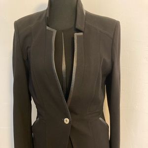 White House Black Market Faux Leather Trim Blazer with Gold Buttons